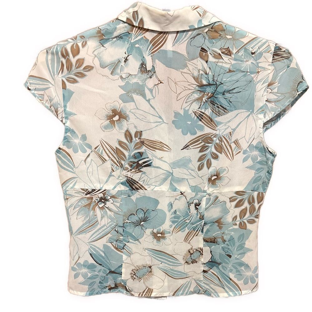 Women's Size 10 Jones Wear Floral Blouse Shirt in Blue, Brown & Cream - Picture 2 of 6